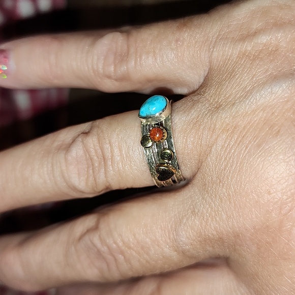 New Sterling Silver Turquoise and coral sterling silver 💍 Ring Size 7.5 - Picture 7 of 7